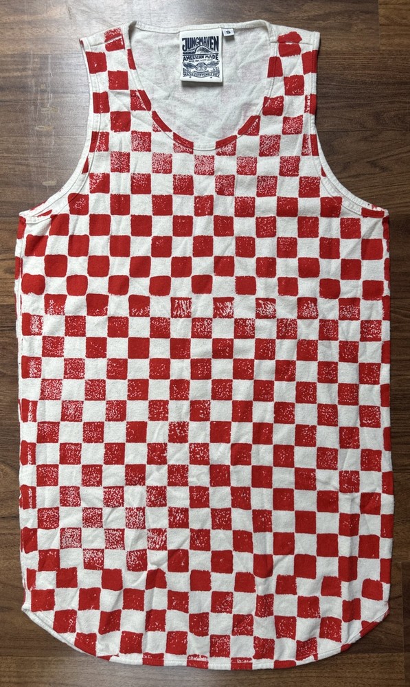 Jungmaven Mens S Red & White Checkerboard Hemp & Cotton Tank Top Made In USA