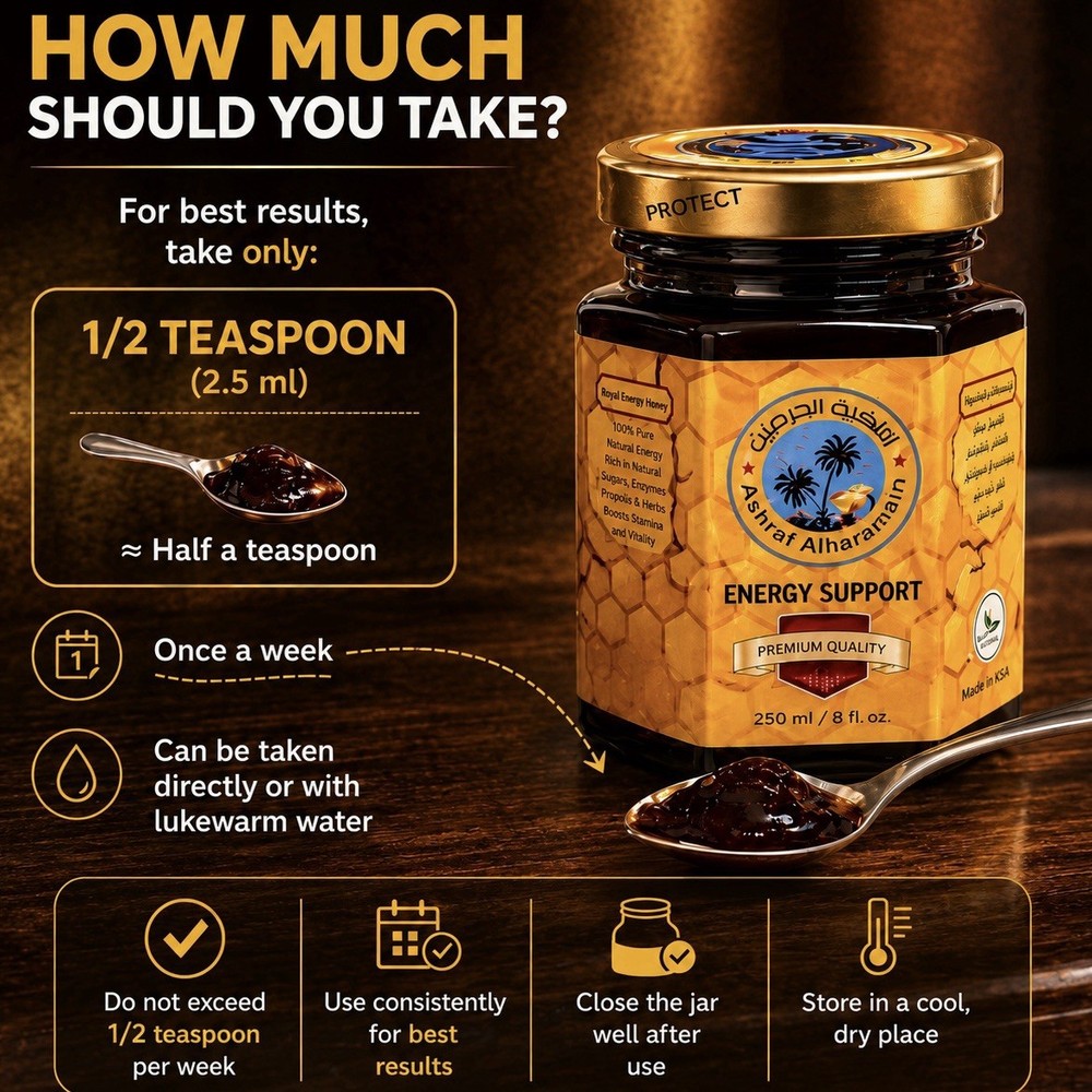 Ashnat Alharamain Energy Support Honey Halal Pantry Jar, 250 ml