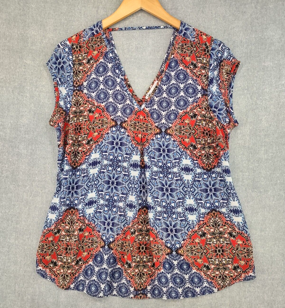 DR2 Daniel Rainn Rayon Blouse Medium Paisley Print Boho V-neck Top Multicolor