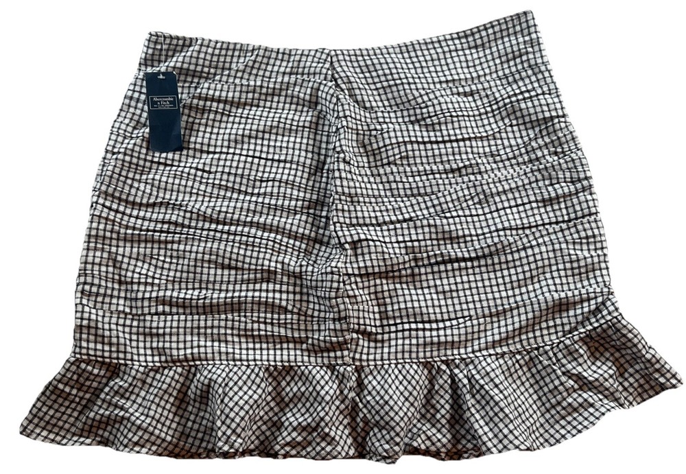 NWT Abercrombie & Fitch Black White Plaid Mini Skirt XL Preppy Linen Side Zip