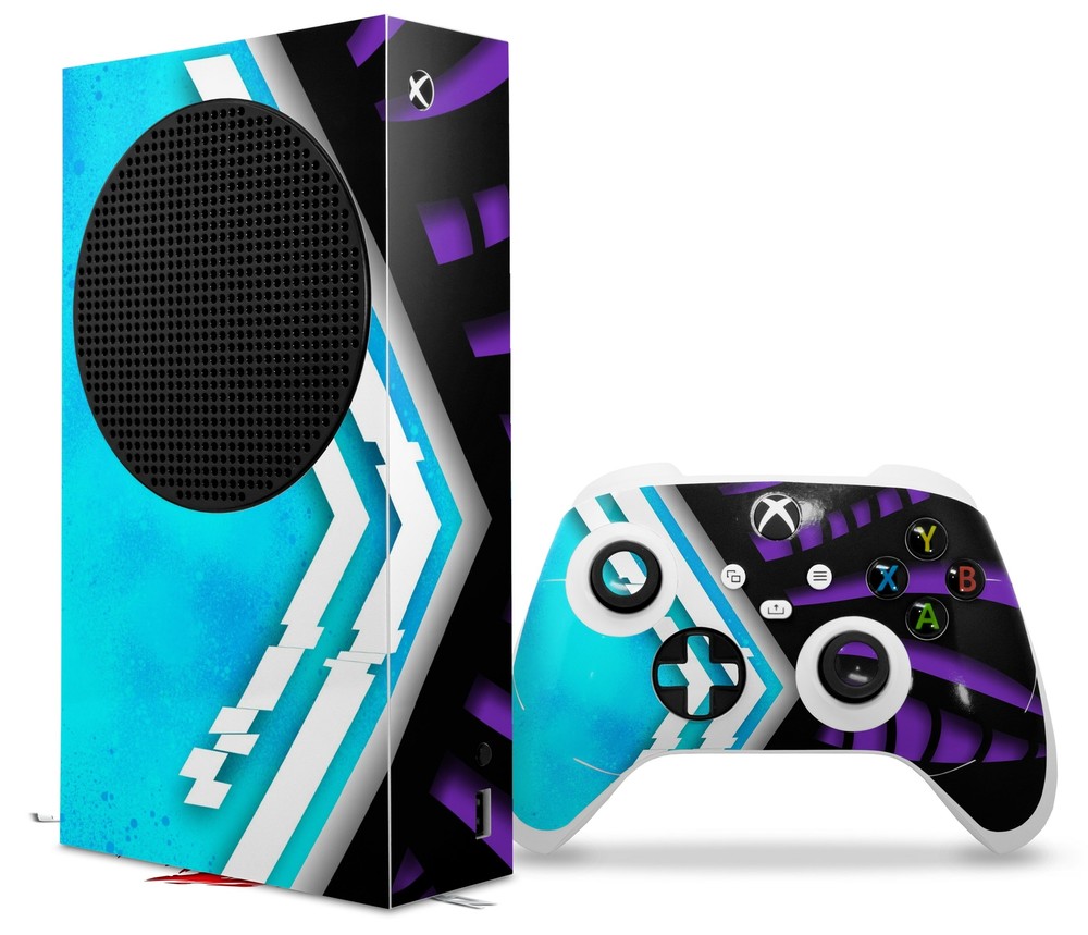 Skins XBOX Series S Console Controller Black Waves Neon Teal Purple