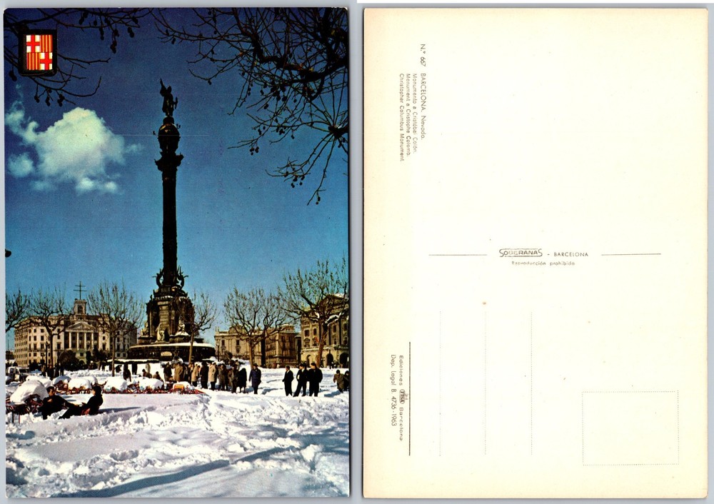 Continental Columbus Monument Barcelona Postcard