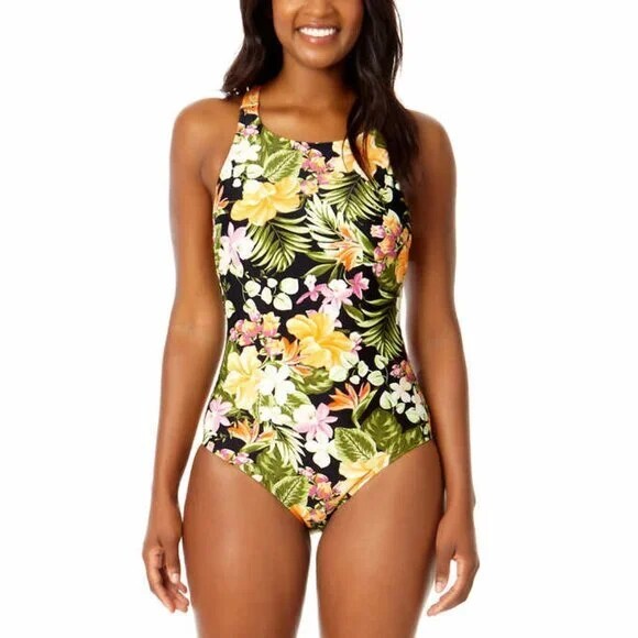NEW Hurley Lady's Cross Back One Piece Flower Swimsuit, Size Small