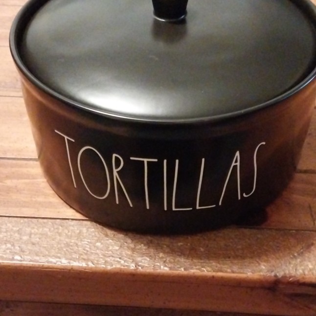 Rae Dunn TORTILLAS Tortilla Warmer w/ Lid  Black Ceramic