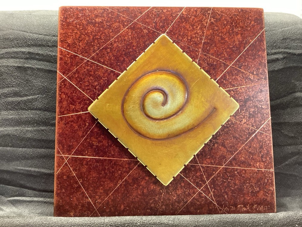 Signed Contemporary Abstract Metal Wall Art with Spiral Motif  2012 USA-image