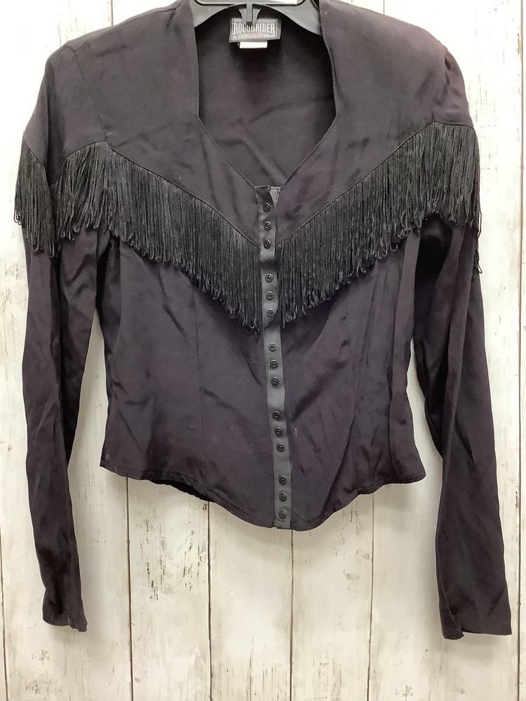 Vintage Roughrider Circle T Black Fringe Western Cowgirl Shirt Blouse Women's XS