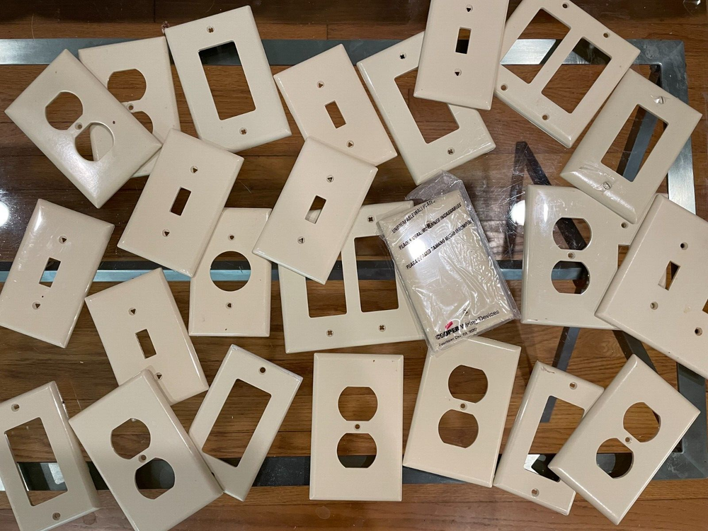 LOT OF (24) Smooth Electrical Trim Plate Covers ~ ABS/Plastic ~ Ivory-image