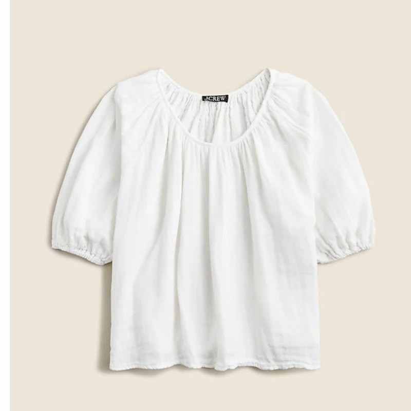 J Crew Swingy Puff Sleeve Cotton Linen Blend Gauze Top US Women's XS New