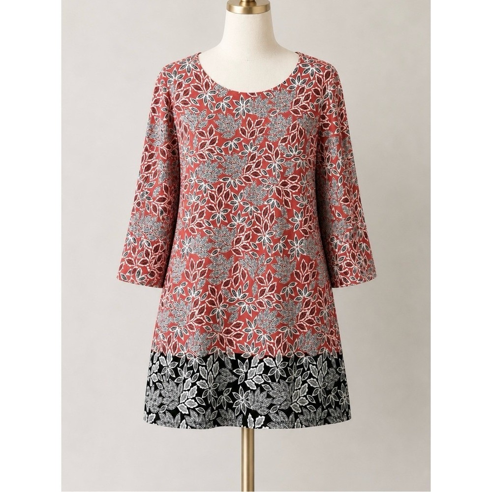 J JILL Mixed Floral A-Line Tunic Top 2X Spring Career Casual Resort Vacation