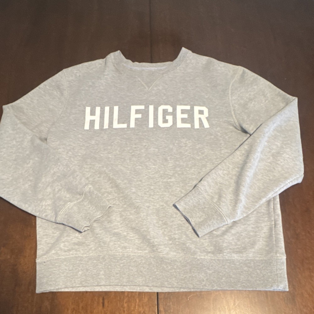 Tommy Hilfiger Gray Logo Crew Neck Pullover Sweatshirt Men's Long Sleeve Size L