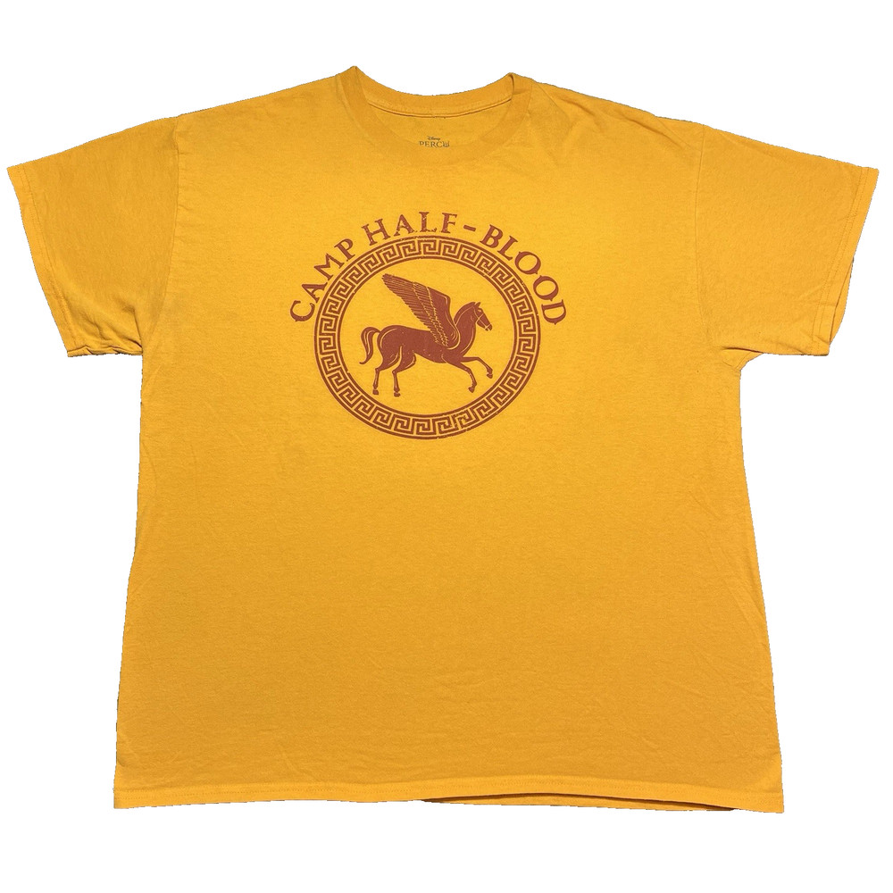 Camp Half Blood Percy Jackson Tee XL Orange Pegasus Crest Shirt