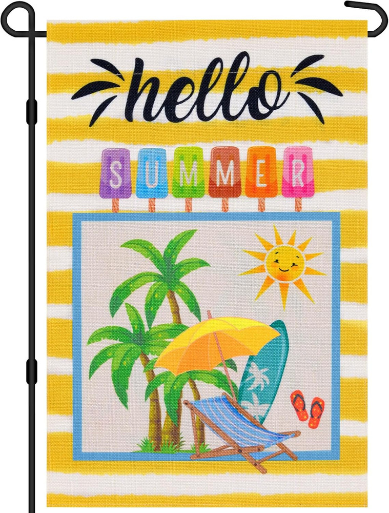 Hello Summer Garden Flag 12X18 Inch, Colorful Popsicle Coco Double Sided Holiday