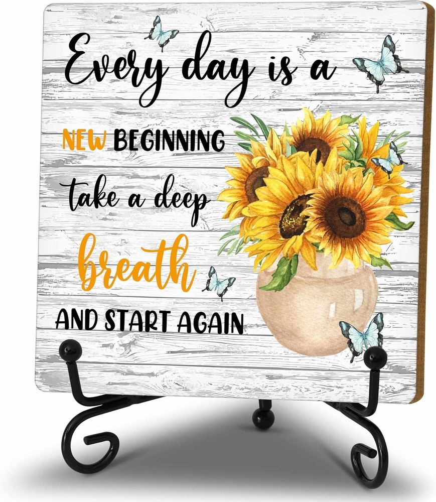 ustic Farmhouse Wooden Sign Inspirational Sunflower Decor for Desk ShelfTabletop