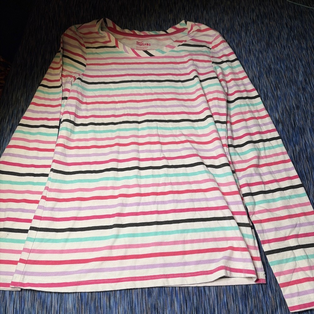 Epic Threads Girls Striped Long Sleeve Shirt Multicolor Size Large