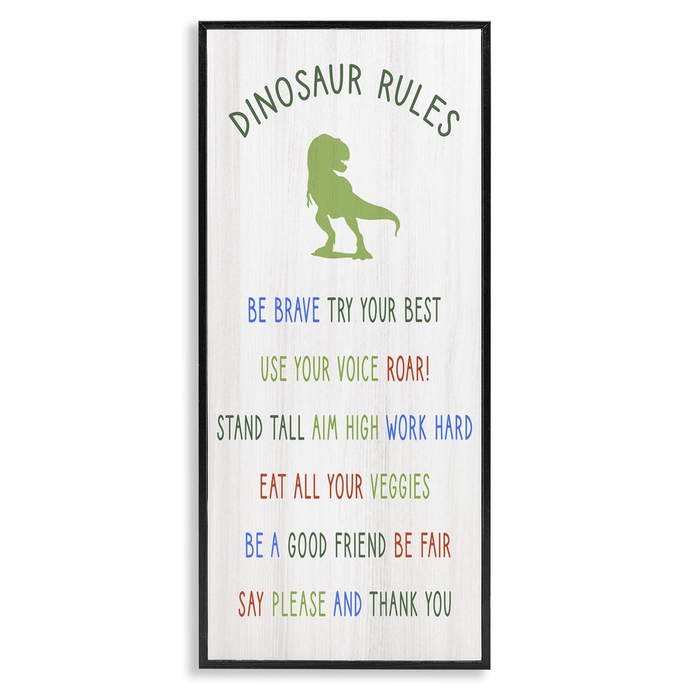 Dinosaur Rules Listed Green Reptile, Designed by Daphne Polselli Black Framed...