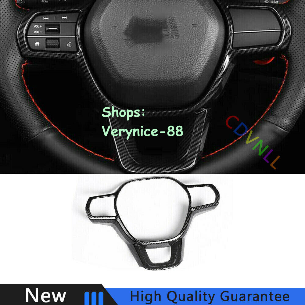 For Honda Civic 2022-2023 11th Carbon Fiber Steering Wheel Decor Cover Trim 1PCS
