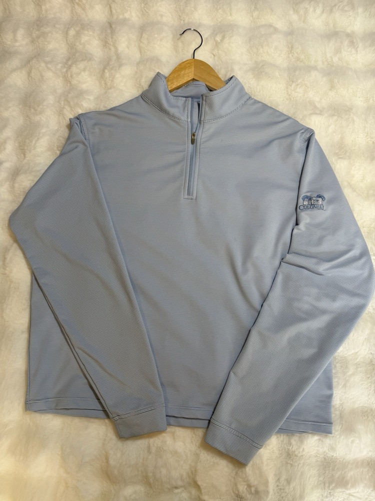 Peter Millar Golf Pullover  1/4 Zip Light Blue & White Striped Men's L Colonial