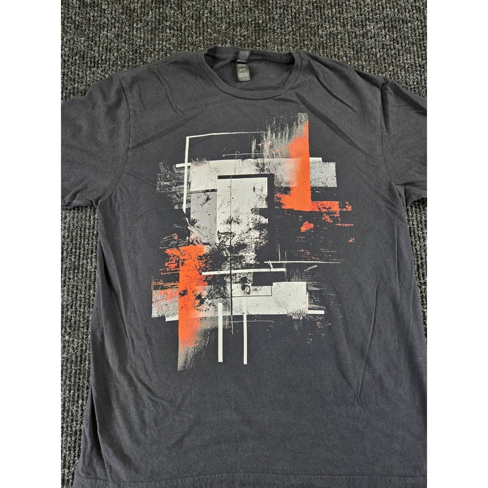 Mens Black Abstract Geometric Graphic T-Shirt Large Short Sleeve-image