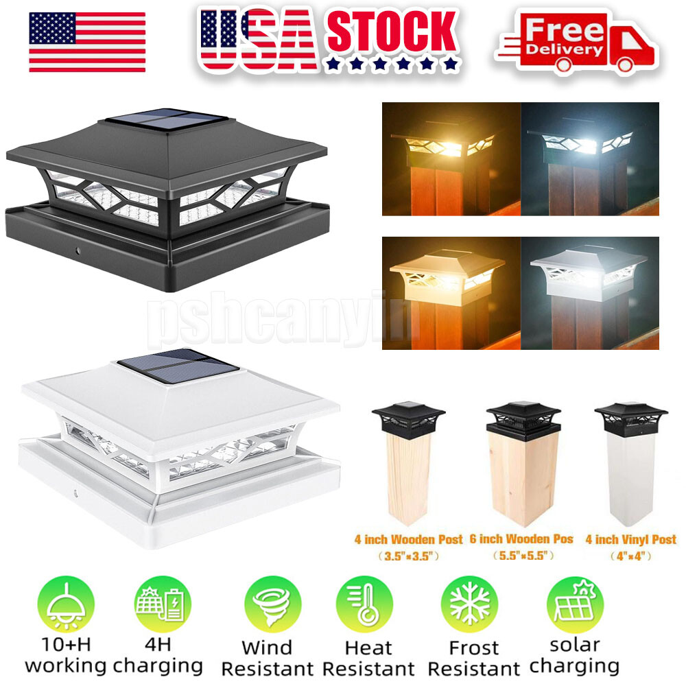 2-12PCS Solar Post Deck Cap Lights Outdoor Fence Dock 4x4/6x6 LED Lamp PVC Vinyl