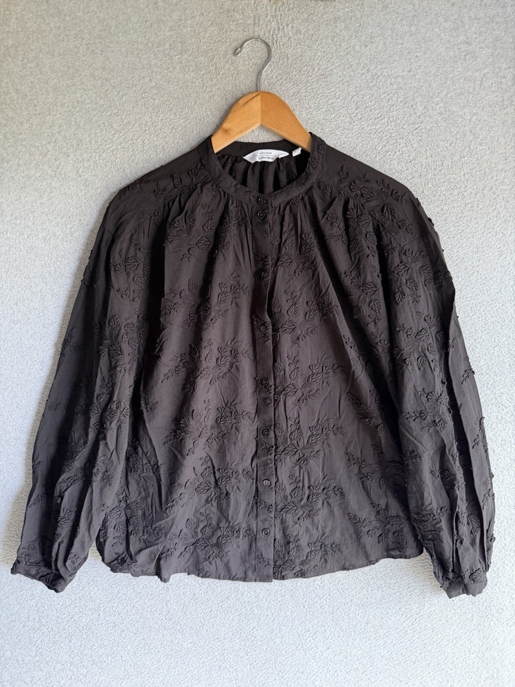 & Other Stories Blouse Womens Large Black Floral Embroidery Boho Cottagecore