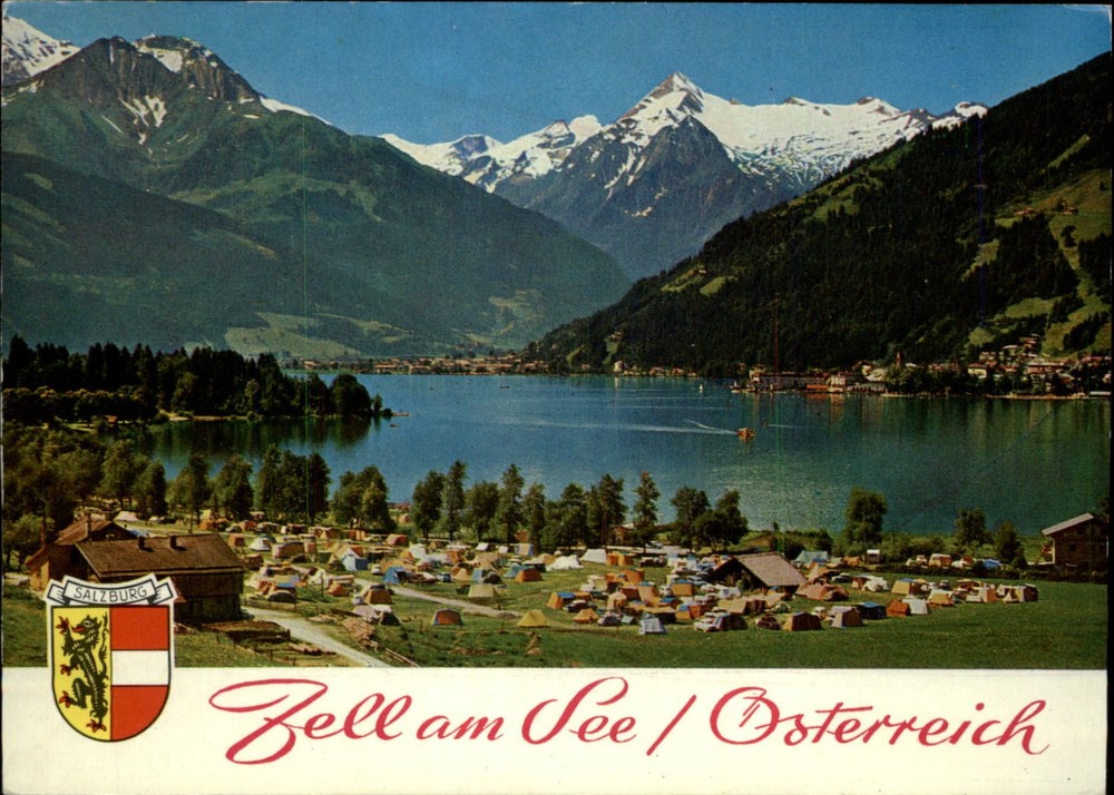 Austria Osterreich Bergstadt Zell am See camping tents lake ~ postcard sku661