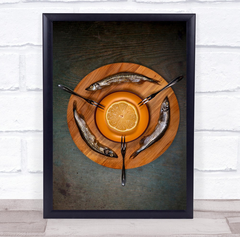 Three Fish dish orange slice Wall Art Print