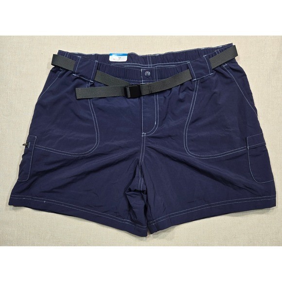 Columbia Mens L Regular Fit Navy Blue Nylon Belted Cargo Shorts
