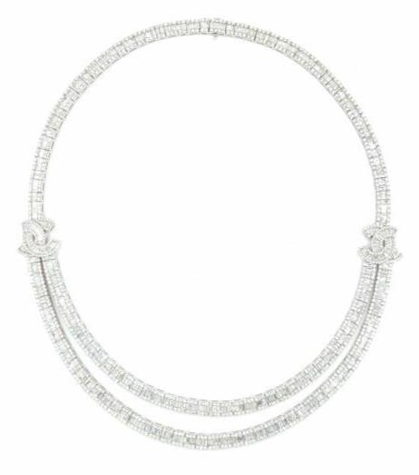 Large 22.57Ct Diamond 18Kt White Gold Round & Baguette Eternity Tennis Necklace