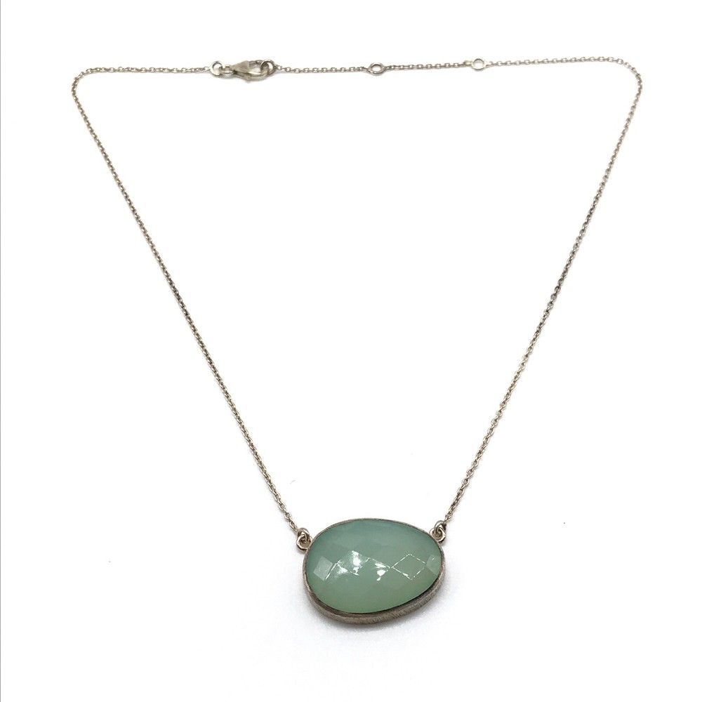 925 Sterling Silver Faceted Green Stone Pendant Chain Necklace