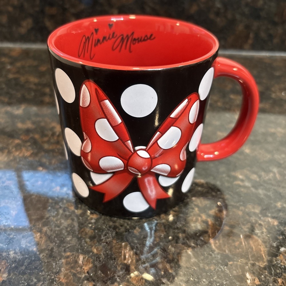 Disney Parks Signature Minnie Mouse Polka Dot 3D Bow Ceramic Coffee Cup Mug 16oz