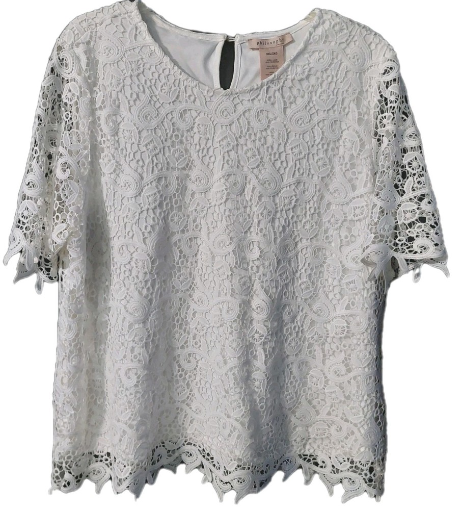 Philosophy Womens Shirt Size 2X Lace Short Sleeve Blouse Lined