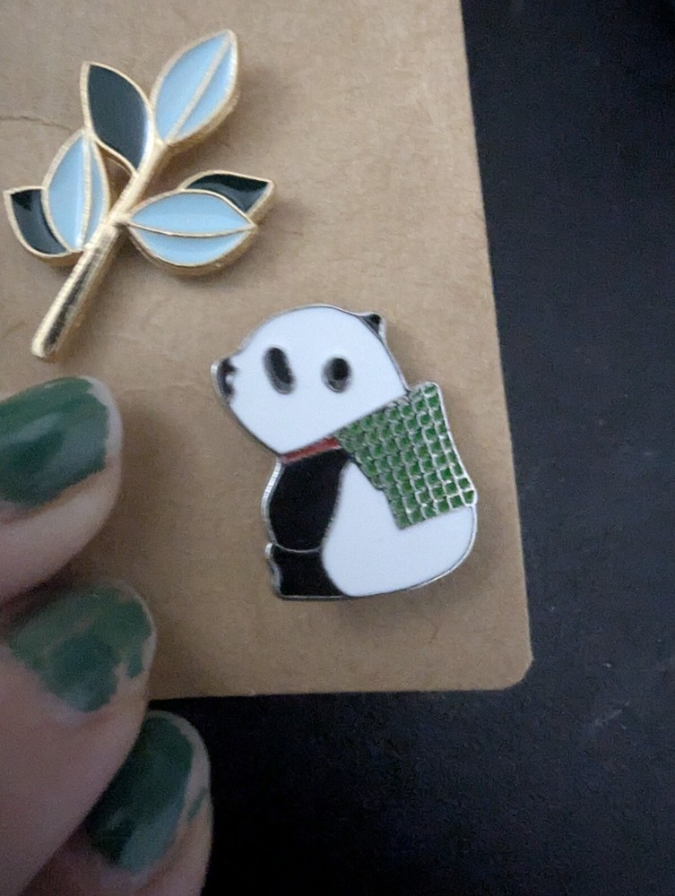 Panda And Floral Enamel Pin Set