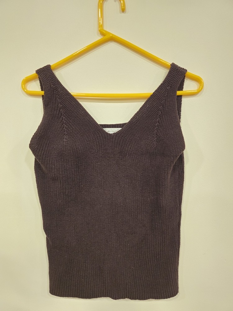 Brown Knit Tank Top Medium Cotton Minimalist 90s CBK Inspired Quiet Luxury