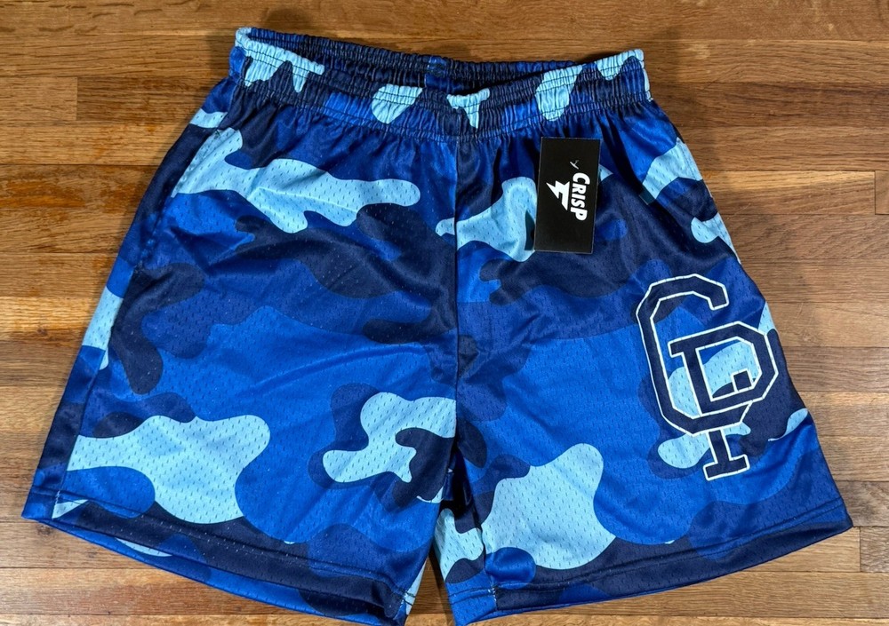 NWOT Crispy NYC Originals Blue Camo Mesh Basketball Shorts Size L
