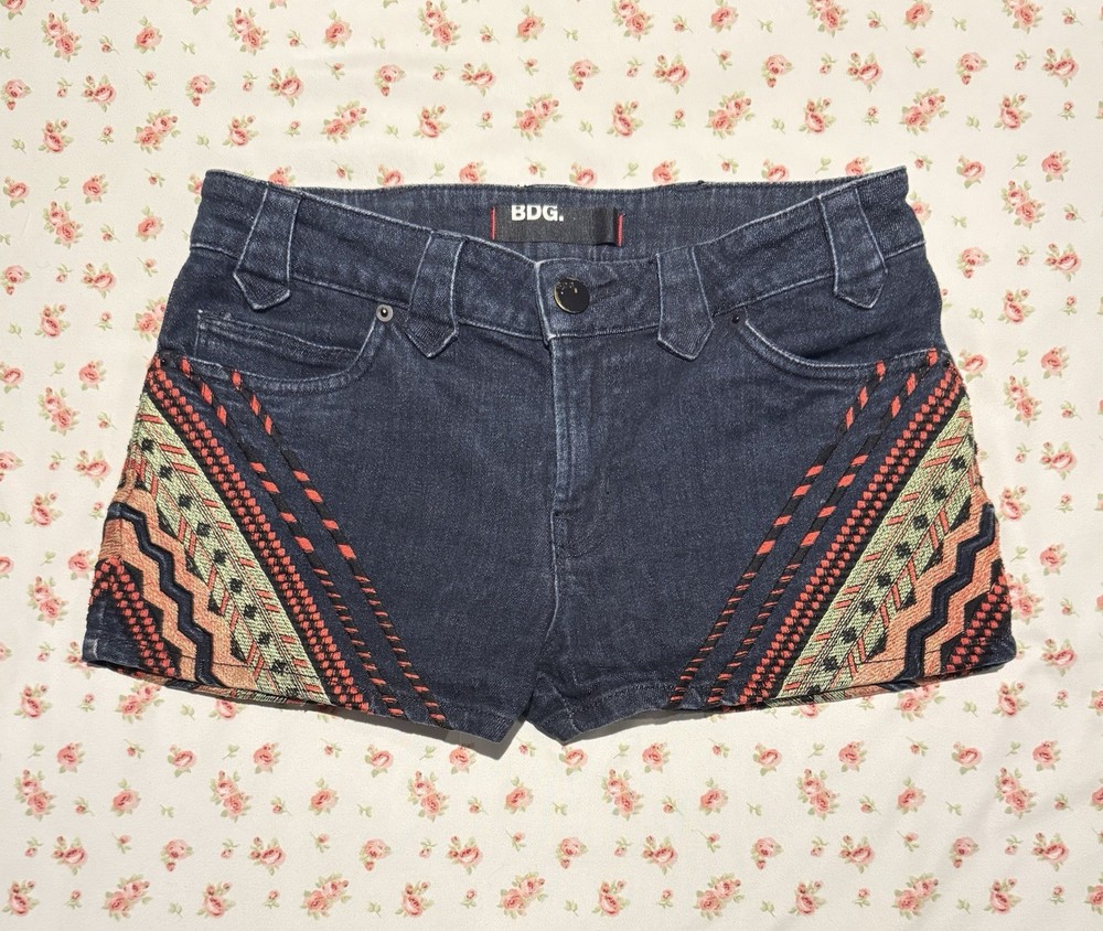 BDG Embroidered Jean Shorts Women's Size 31 Blue Dark Wash