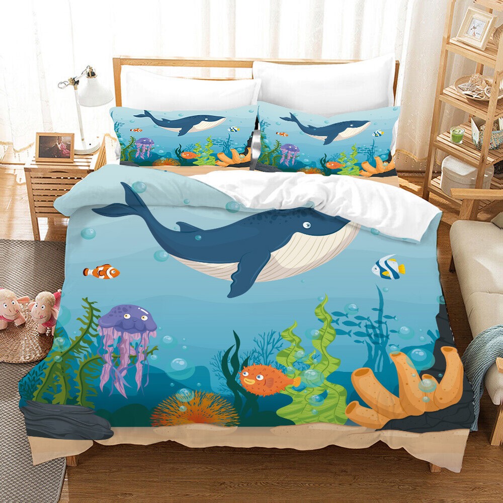 Blue Ocean Comfortable Duvet Quilt Cover Twin Queen Bedding Set Pillowcase