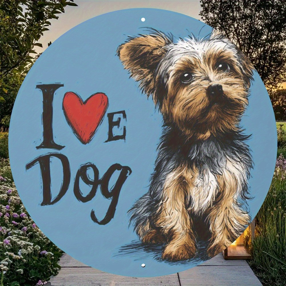 Cute Yorkshire Terrier I Love Dogs Aluminum Metal Wall Art Sign