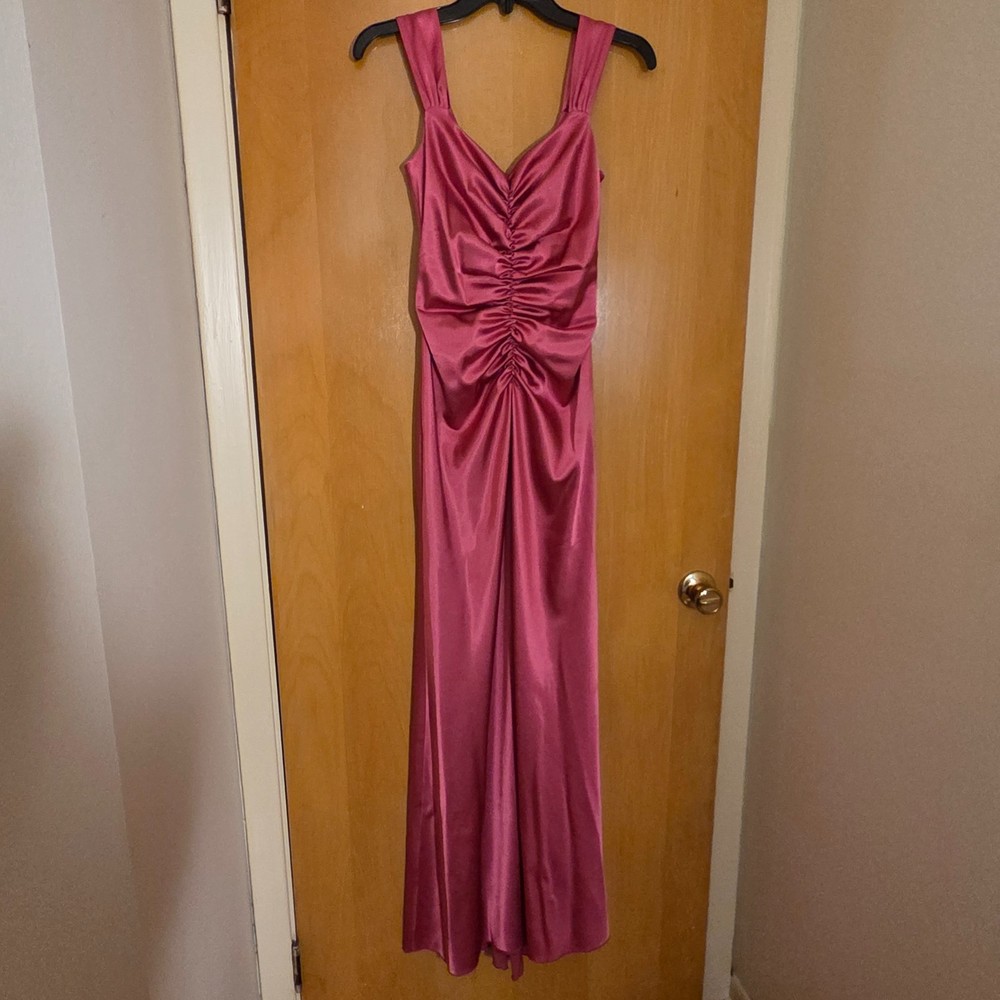 Y2K Jessica McClintock Gunne Sax Satin Maxi Dress Size 1/2 Pink Formal Gown Vtg