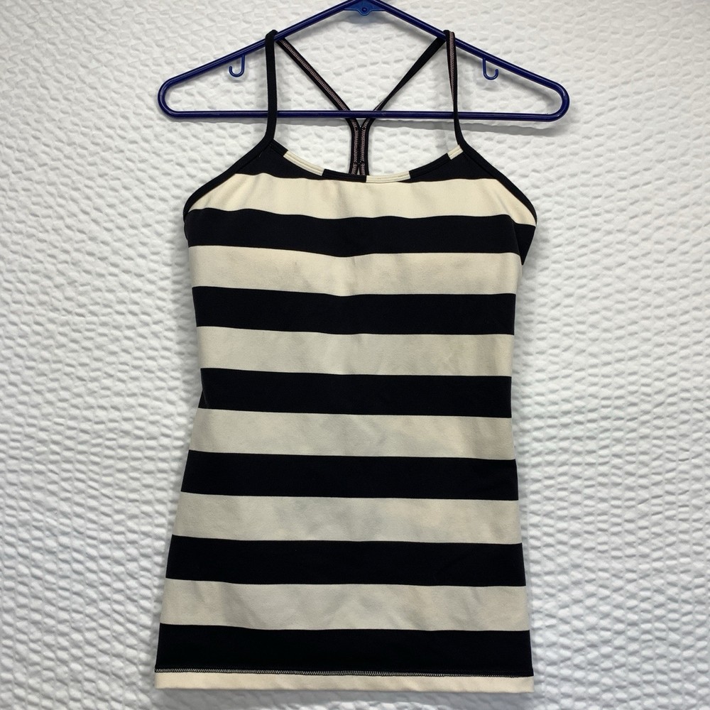 RARE Lululemon Power Y Tank Black & White Stripes Size 6