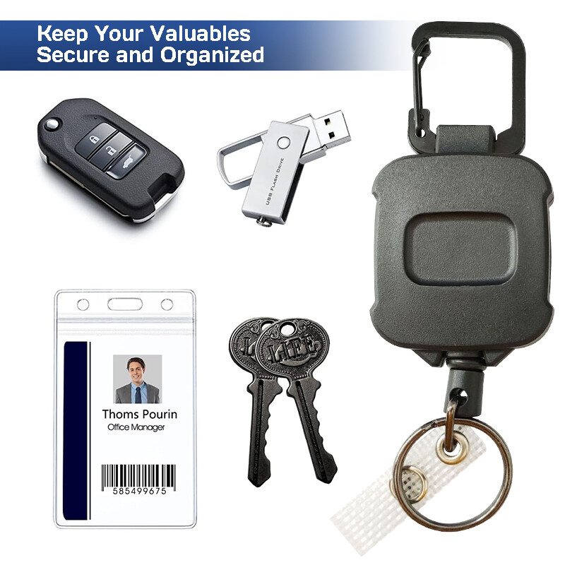 Heavy Duty Retractable x2 Key Tool Holder with Steel Clip & Belt Chain  