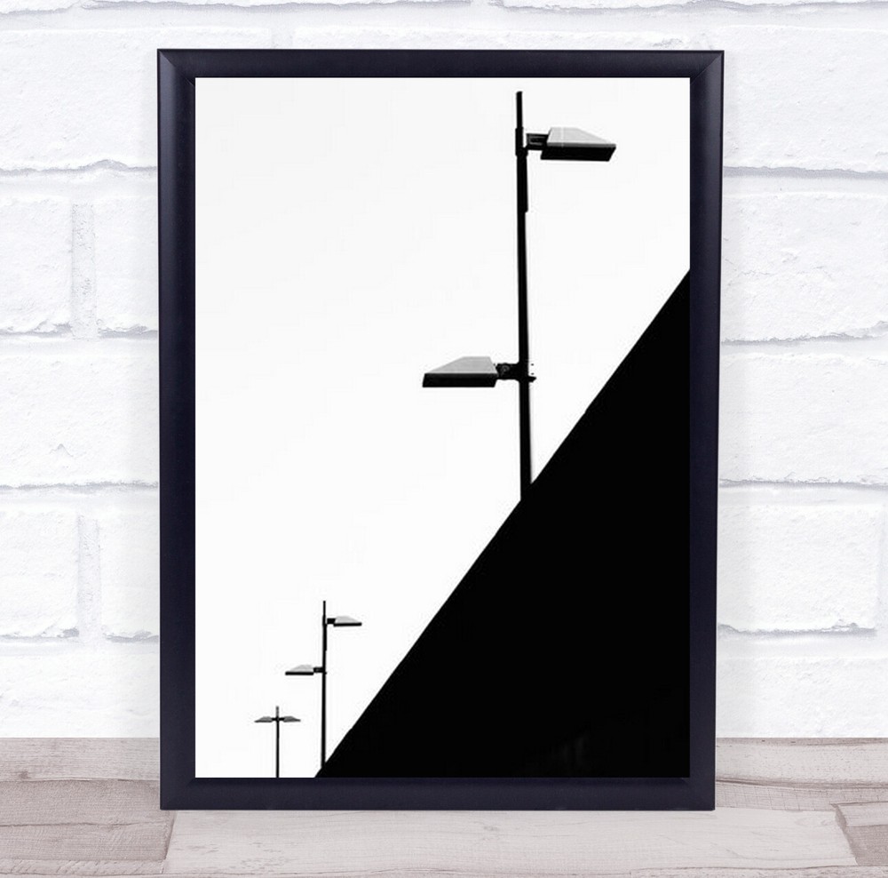 Black white Graphic Abstract B&W Lamps Lights Street Wall Art Print-image