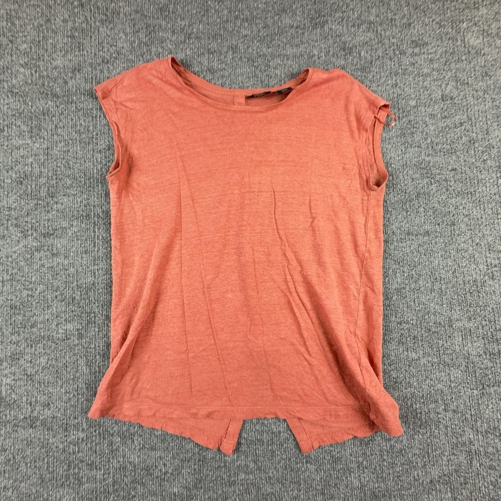 Tahari Blouse Womens Small Pink 100% Linen Knit Button Back Sleeveless Top