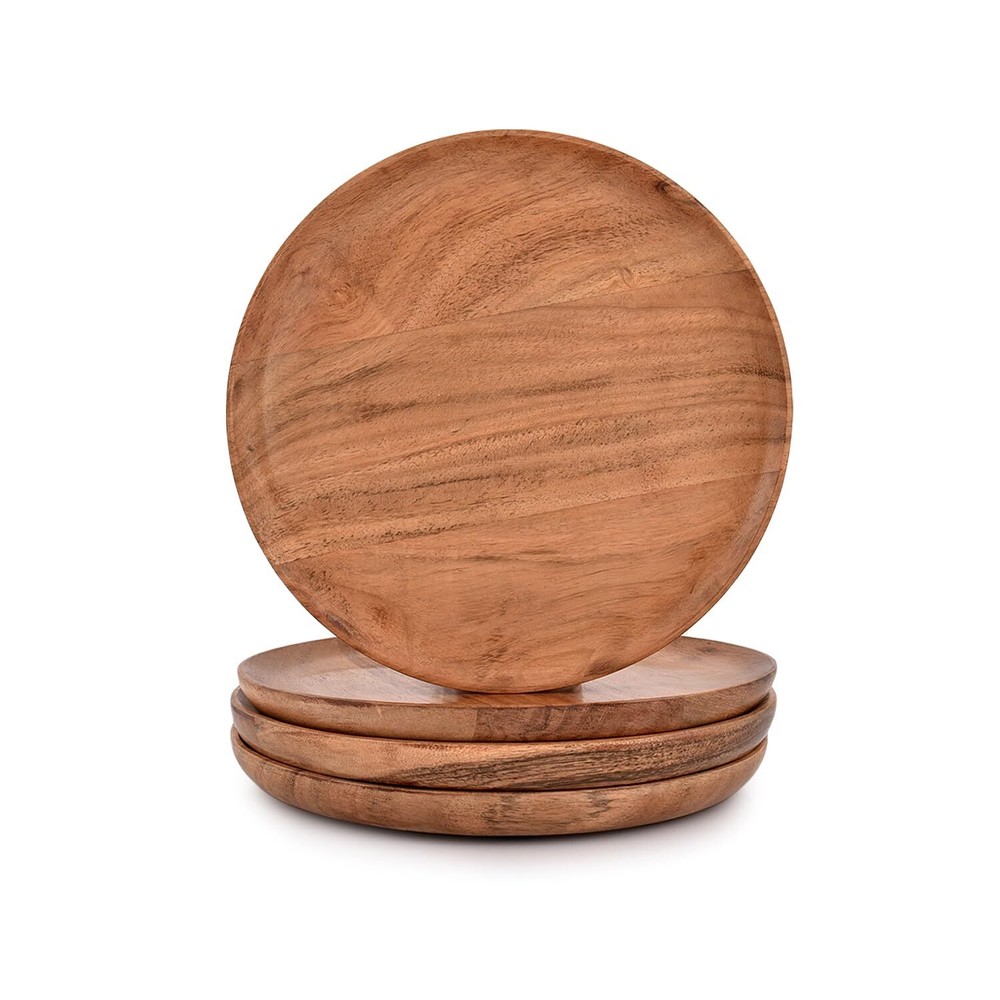 Acacia Wood Round Platters Set of 4 for Ottoman or Side Table, Charcuterie Bo...-image