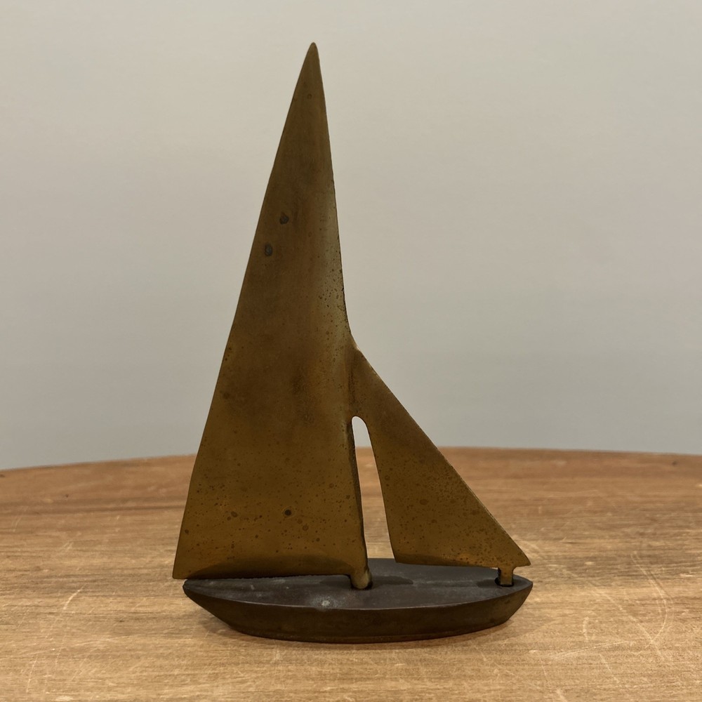 Brass Sailboat Decor Paperweight Mid Century Modern Vintage Brass Boat