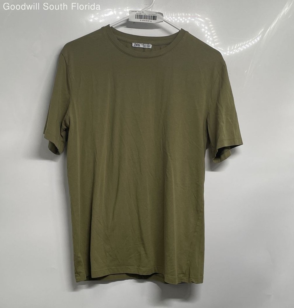 Zara Mens Green Crew Neck Short Sleeve Pullover T-Shirt Size Medium
