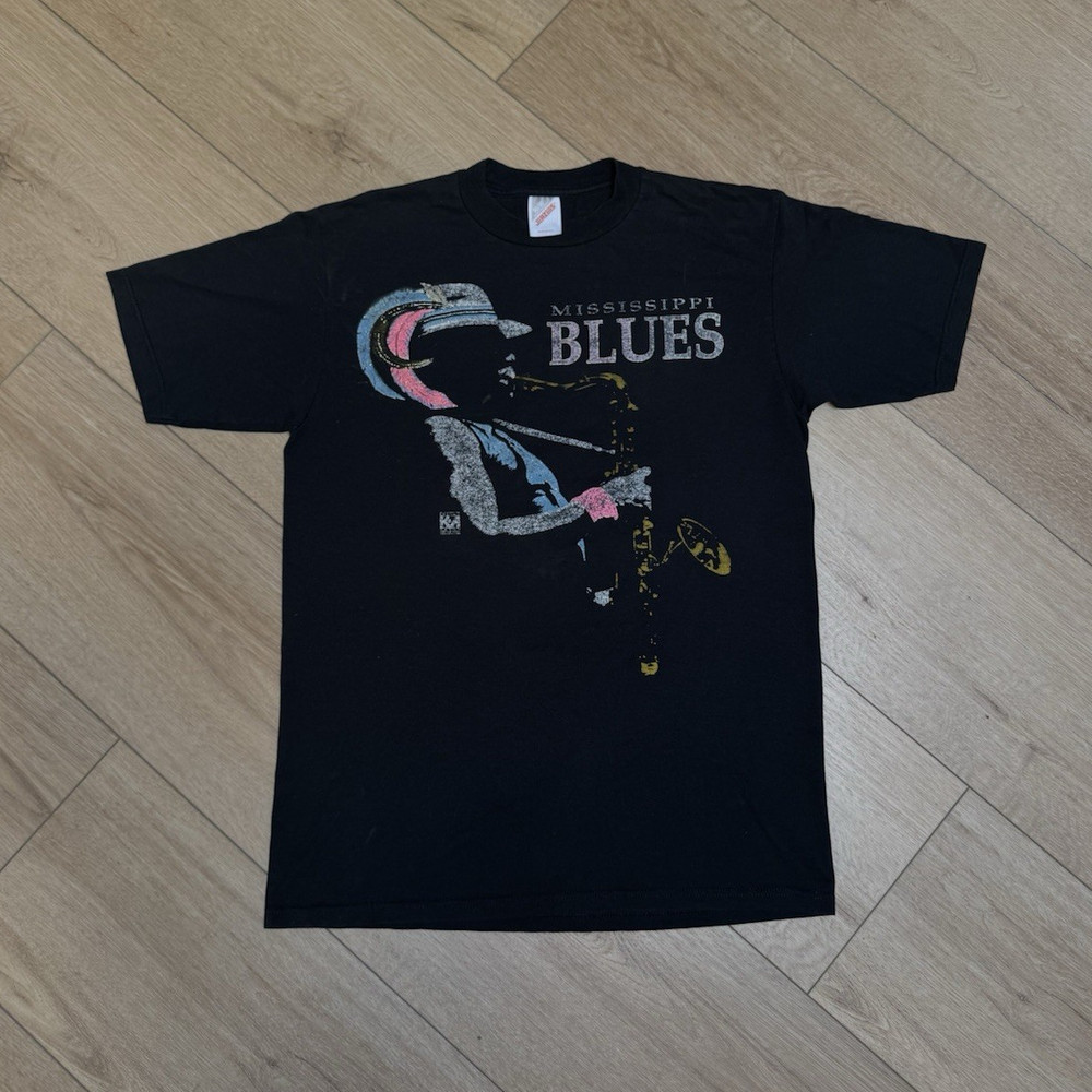 Jerzees Mississippi Blues Graphic Black Men's T-Shirt Size M
