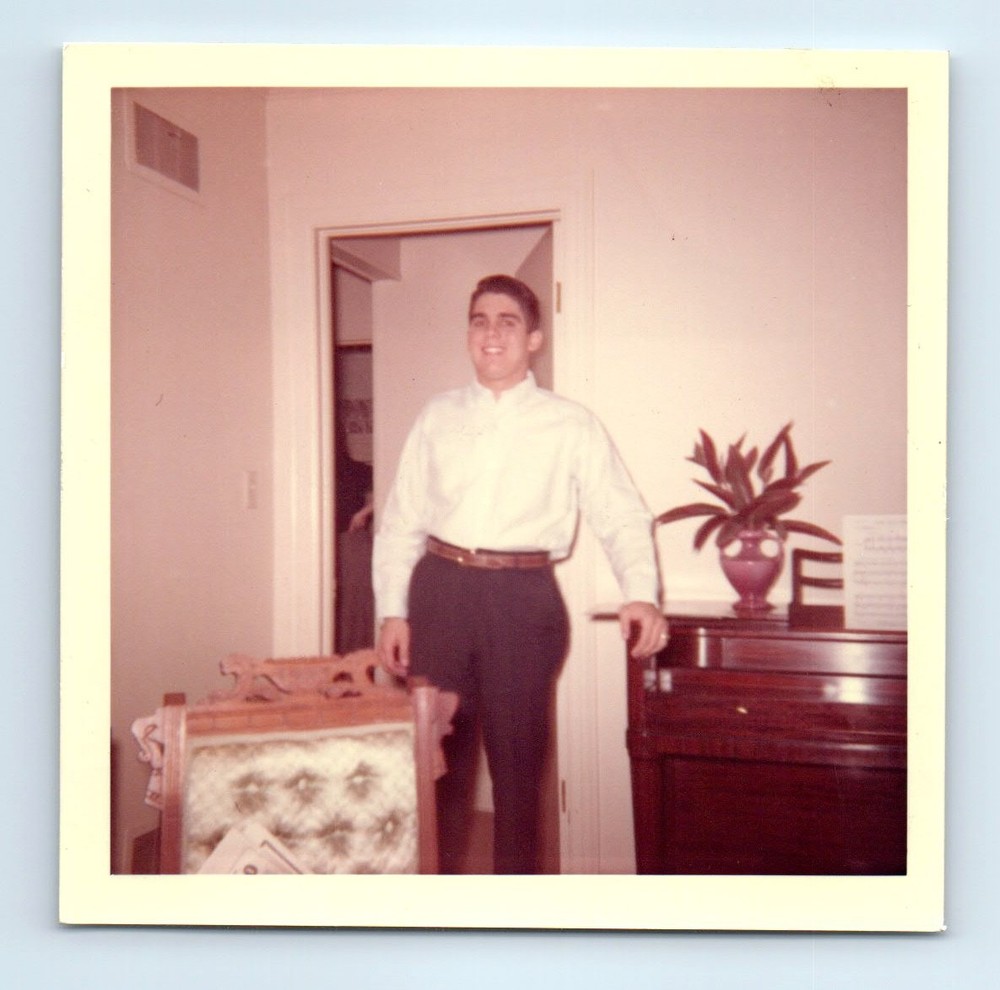 Old Vintage Square Color Photo SOLO MAN IN DOORWAY BY UPRIGHT PIANO PICTURE