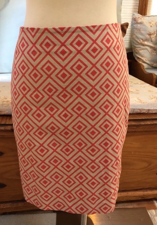Ann Taylor Womens Straight Pencil Skirt SIZE 0 Petite Beige & Coral  Pink Zip Up