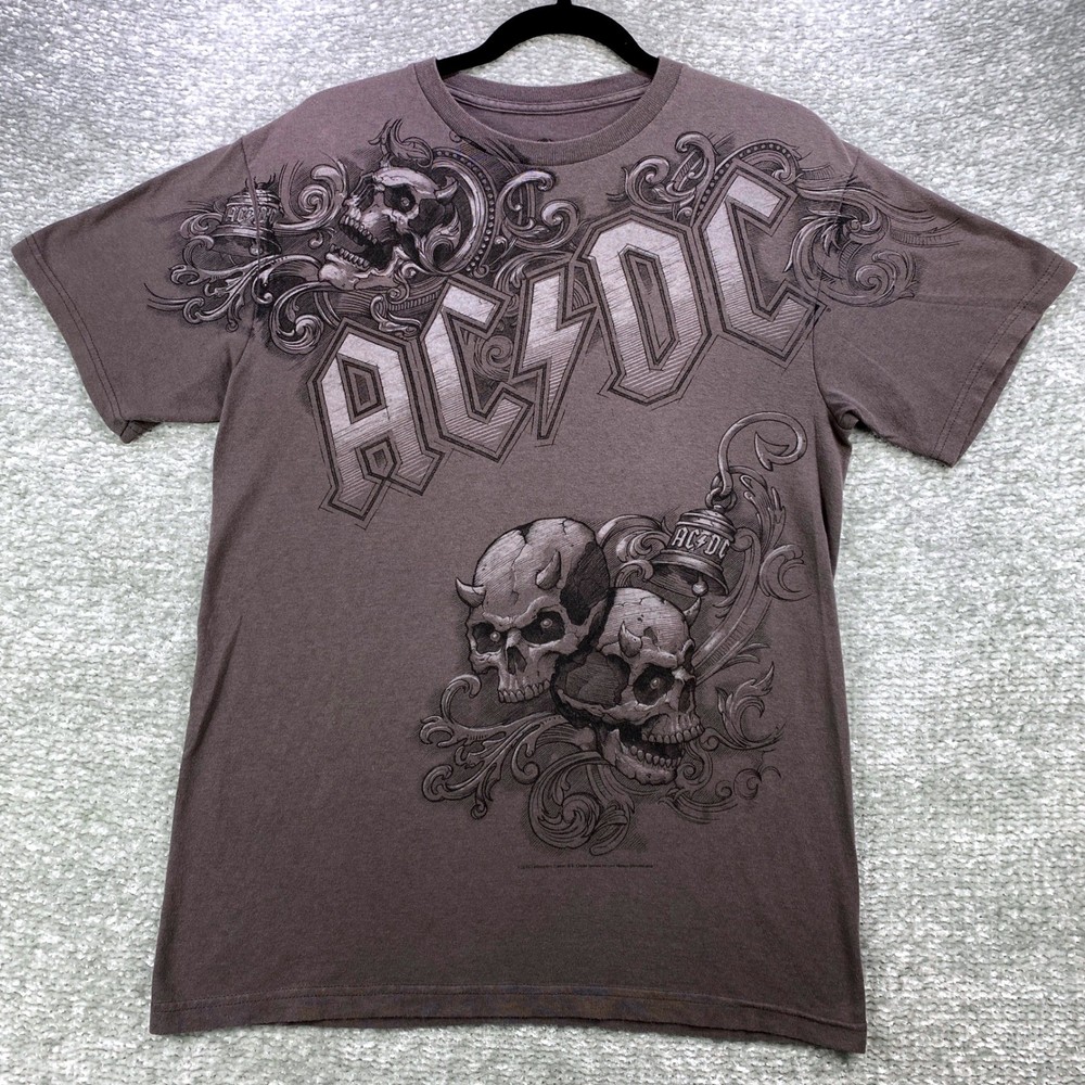 AC/DC Band T-Shirt Skull Graphic Liquid Blue Tee Mens Medium Rock