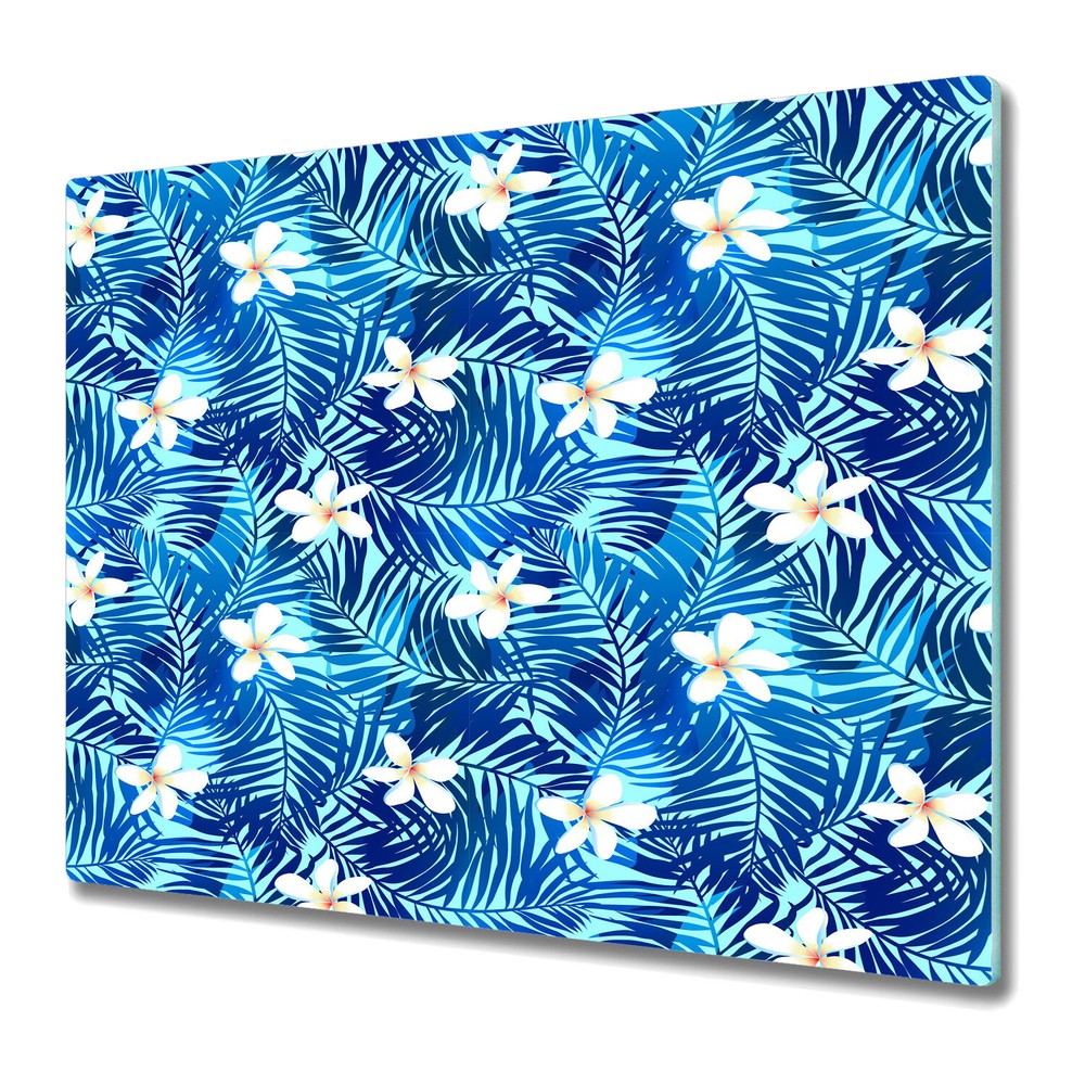 Glass Chopping Cutting Board Frangipani flower Blue flowers Watercolour 60x52